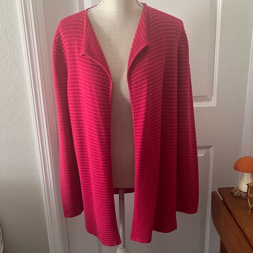 Talbots Vibrant Pink Open Women's Cardigan Ribbed Knit Sz M